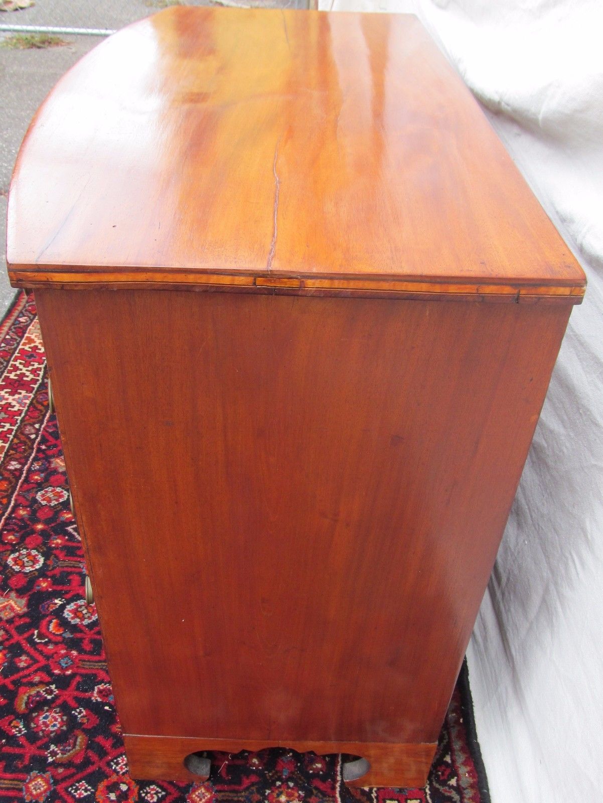 FEDERAL PERIOD BOSTON BOW FRONT MAHOGANY DRESSER ON RARE REVERSE BRACKET BASE