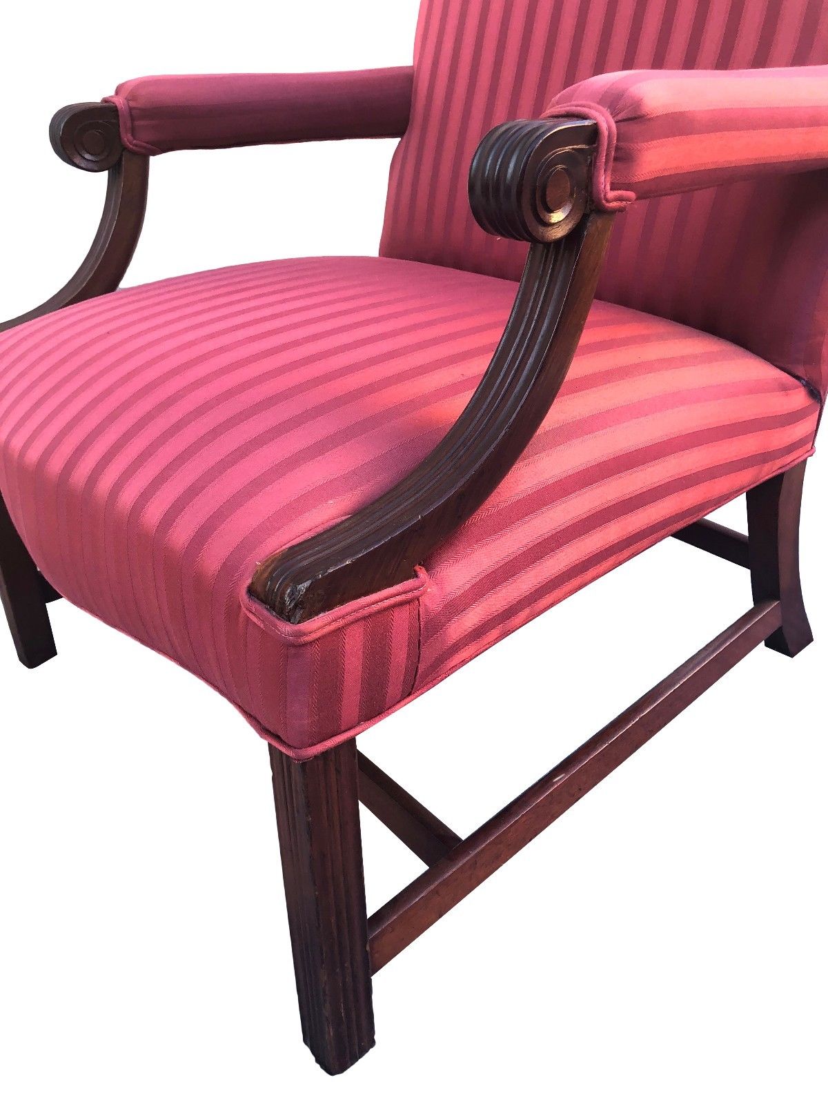 18TH CENTURY CHIPPENDALE MAHOGANY LOLLING CHAIR IN FABULOUS UPHOLSTERY