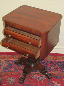 OUTSTANDING BOSTON CLASSICAL MAHOGANY & ROSEWOOD INLAID WORK TABLE BY ISSAC VOSE