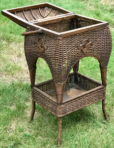ANTIQUE EARLY 20TH C ARTS & CRAFTS HEYWOOD WAKEFIELD WICKER SEWING STAND