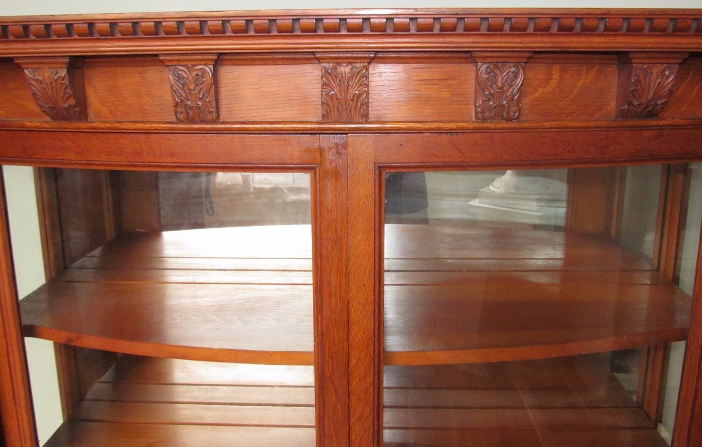 19TH CENTURY VICTORIAN CARVED OAK CURVED GLASS CHINA CABINET - PAINES FURNITURE