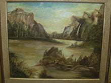 Load image into Gallery viewer, EARLY OIL ON CANVAS LANDSCAPE SCENE OF POHONO FALLS YOSEMITE NATIONAL PARK