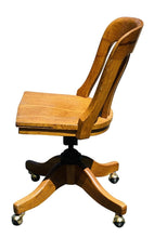 Load image into Gallery viewer, 19TH C ANTIQUE VICTORIAN TIGER OAK SWIVEL OFFICE DESK CHAIR