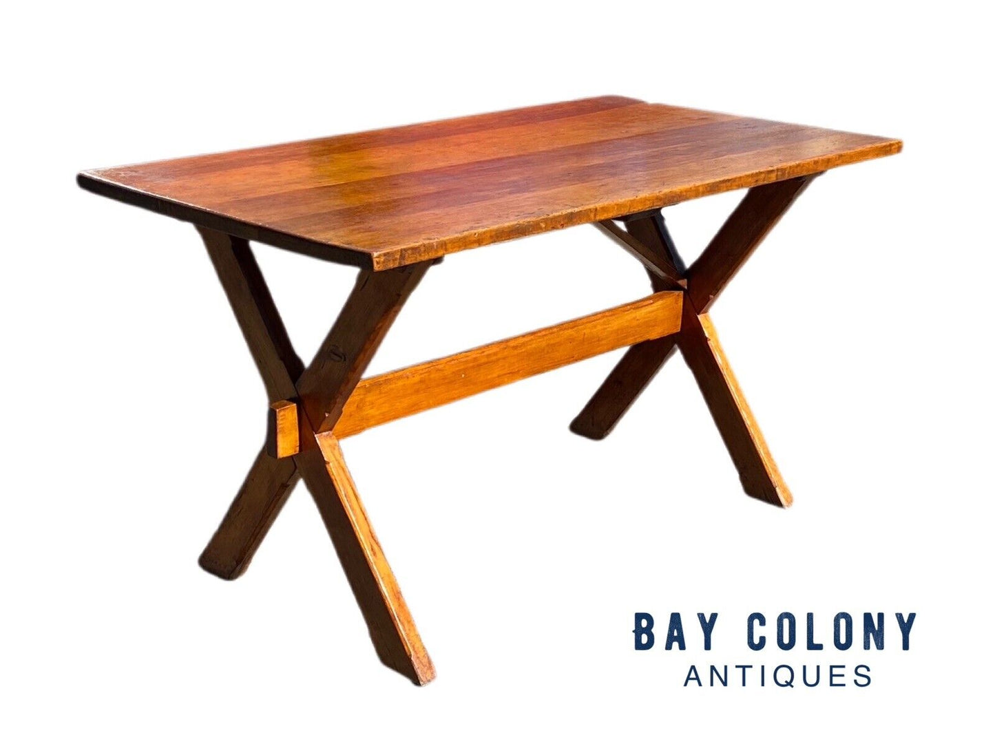 Vintage Farmhouse Style Pine Sawbuck Table / Primitive Dining Table