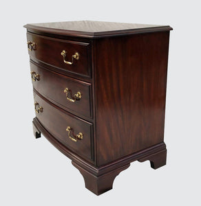 CHIPPENDALE STYLED HENKEL & HARRIS BOW FRONT BACHELORS CHEST WITH WRITING SLIDE