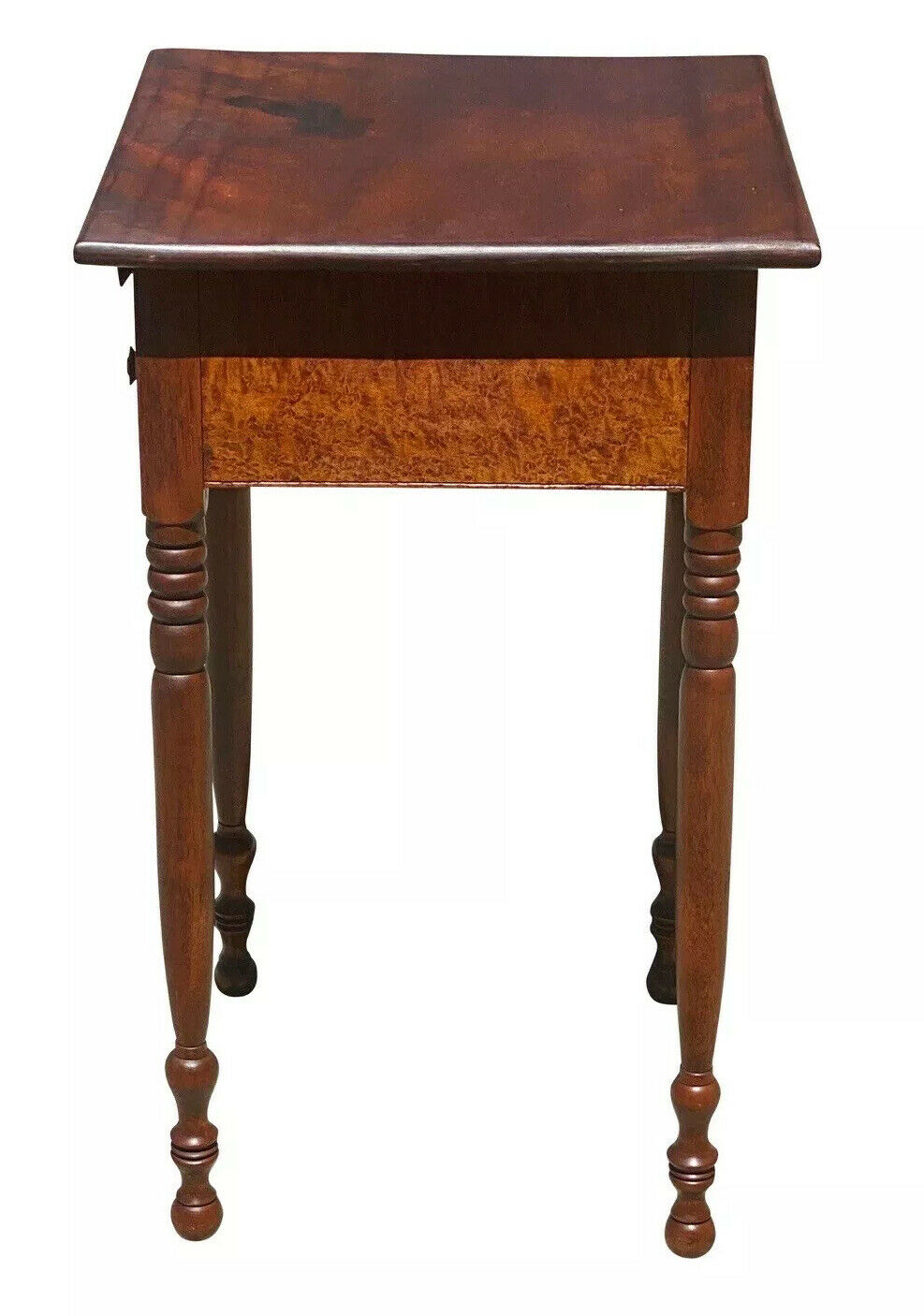 19TH C ANTIQUE SHERATON CHERRY & BIRDS EYE MAPLE WORK TABLE / NIGHTSTAND