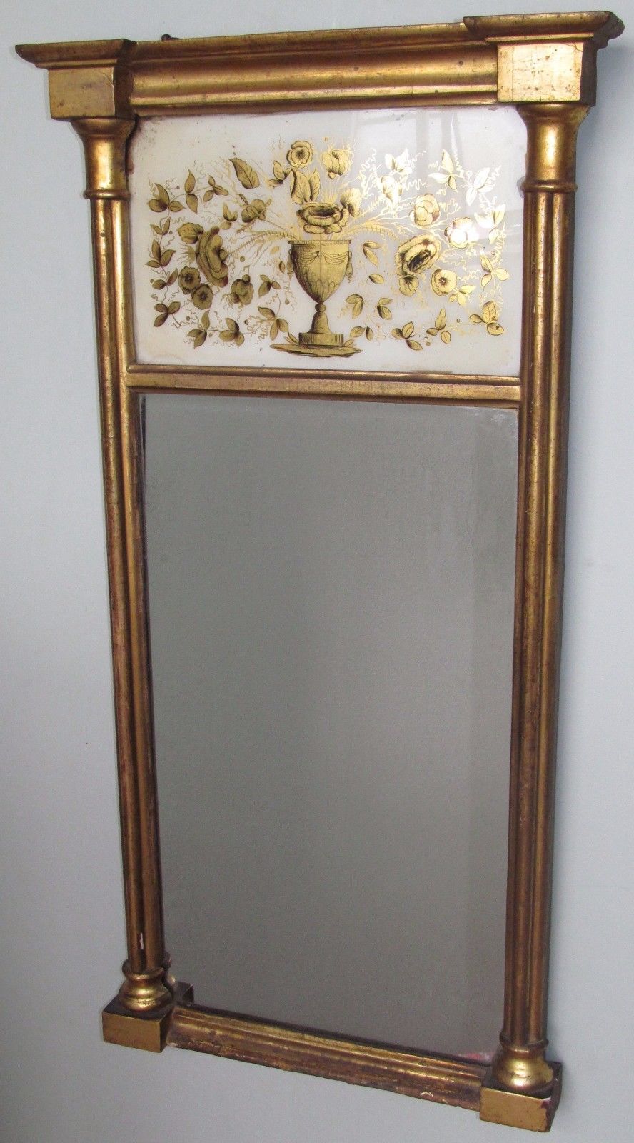 FINE EARLY 19TH CENTURY EGLOMISE PANELED MIRROR BY JOHN DOGGETT ROXSBURY-BOSTON