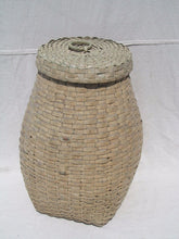 Load image into Gallery viewer, LATE 19TH CENTURY OVOID SPLINT WOVEN COVERED BASKET IN OLD WHITE PAINT