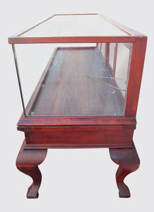 FANCY VICTORIAN BIRCH DISPLAY CASE ON TALL CABRIOLET LEGS
