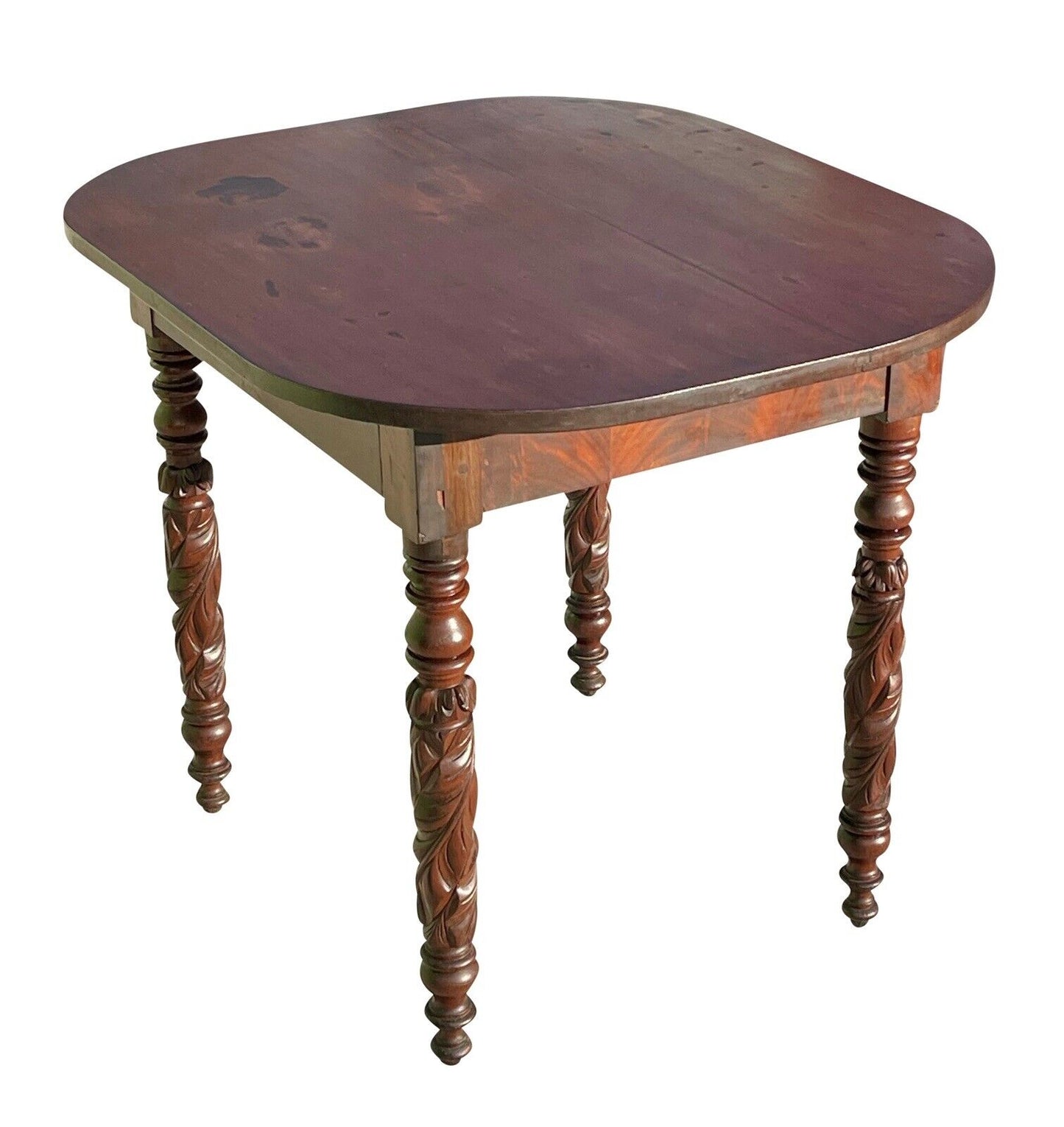 19th C Antique New York Federal Mahogany Table With Acanthus Carved Legs