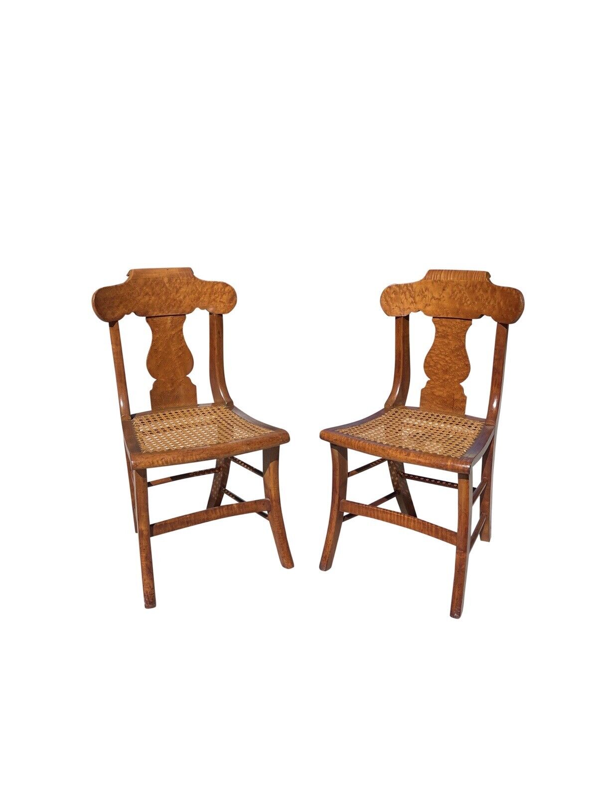 Antique Set of 4 Curly Maple & Birds Eye Maple Saber Leg Dining Chairs