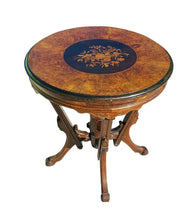 Load image into Gallery viewer, Victorian Renaissance Revival Burled Walnut Floral Marquetry Inlaid Parlor Table