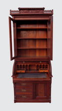 Load image into Gallery viewer, EXCELLENT VICTORIAN BLACK WALNUT CYLINDER ROLL TOP SECRETARY DESK