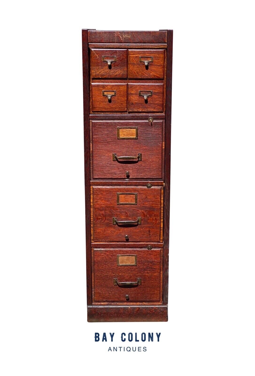 Antique Macey Oak 7 Drawer Wood File Cabinet With Card Catalog - Original Finish