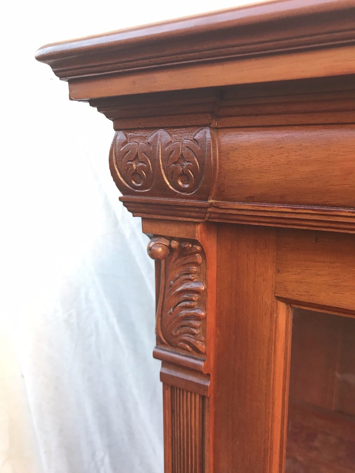 VICTORIAN WALNUT CARVED DOUBLE DOOR BOOKCASE ON 2 DRAWER BASE-SUPER FINE PIECE!