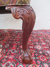 Load image into Gallery viewer, PAIR MAHOGANY CHIPPENDALE STYLED LOLLING CHAIRS W/ BALL &amp; CLAW CARVED LEGS