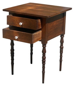 19TH C ANTIQUE FEDERAL PERIOD VIRGINIA WALNUT 2 DRAWER WORK TABLE / NIGHTSTAND