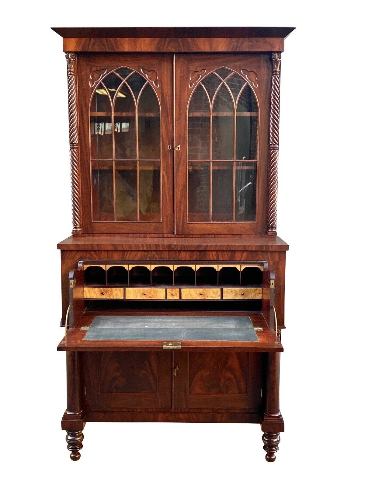 19th C Antique Classical Mahogany Philadelphia Quervelle Butlers Desk / Bookcase
