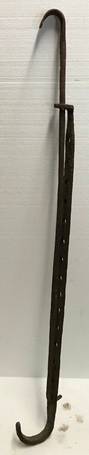 EARLY 19TH C CAST IRON & WROUGHT IRON ADJUSTABLE TRAMMEL