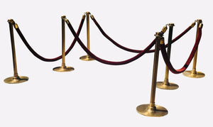 ANTIQUE ART DECO HOTEL / MOVIE THEATRE FLUTED BRASS STANCHIONS W/ VELVET ROPES