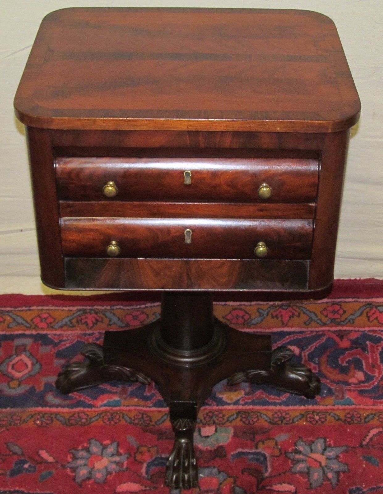 OUTSTANDING BOSTON CLASSICAL MAHOGANY & ROSEWOOD INLAID WORK TABLE BY ISSAC VOSE