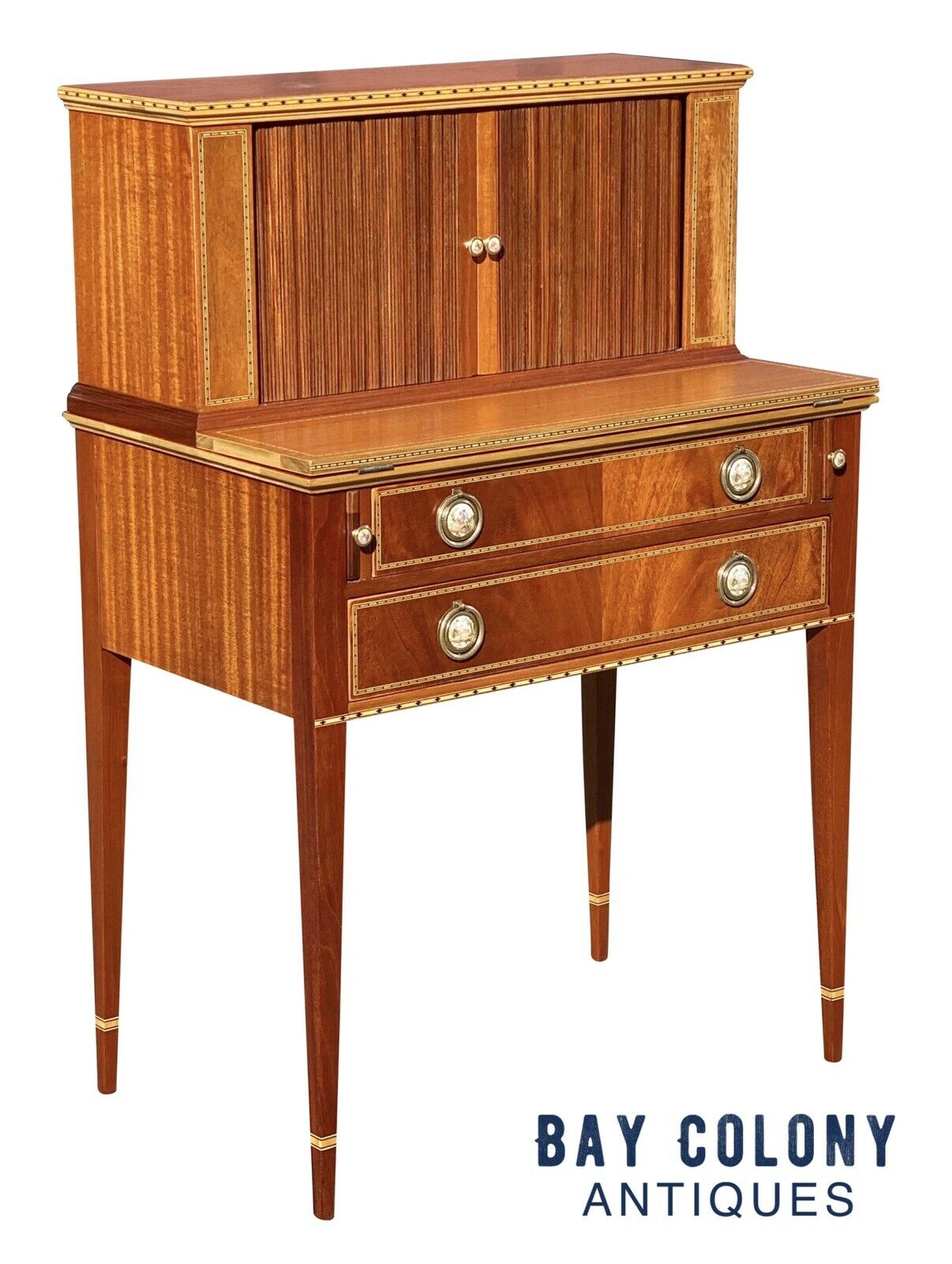 20th C Federal Antique Style Mahogany Tambour Ladies Secretary Desk