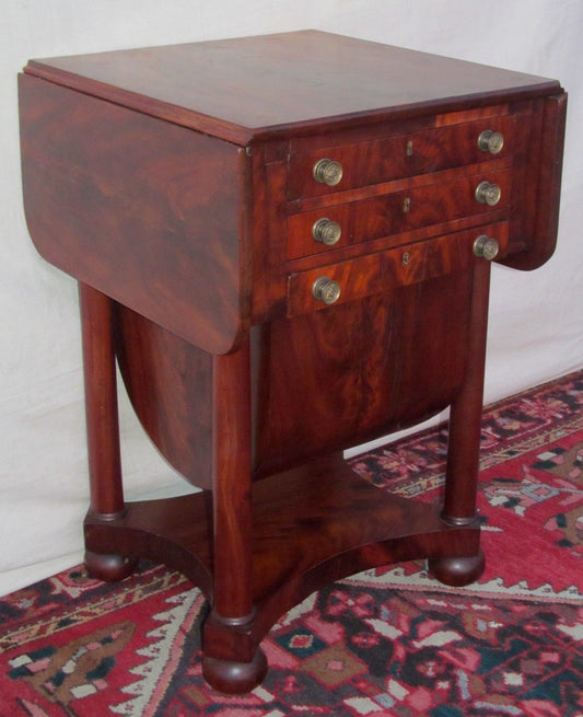 FEDERAL MAHOGANY SOW BELLY WORK TABLE ATTRIBUTED TO ISSAC VOSE - BOSTON MASS