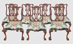 SET OF 8 ANTIQUE CHINESE CHIPPENDALE HIGHLY CARVED MAHOGANY DINING ROOM CHAIRS