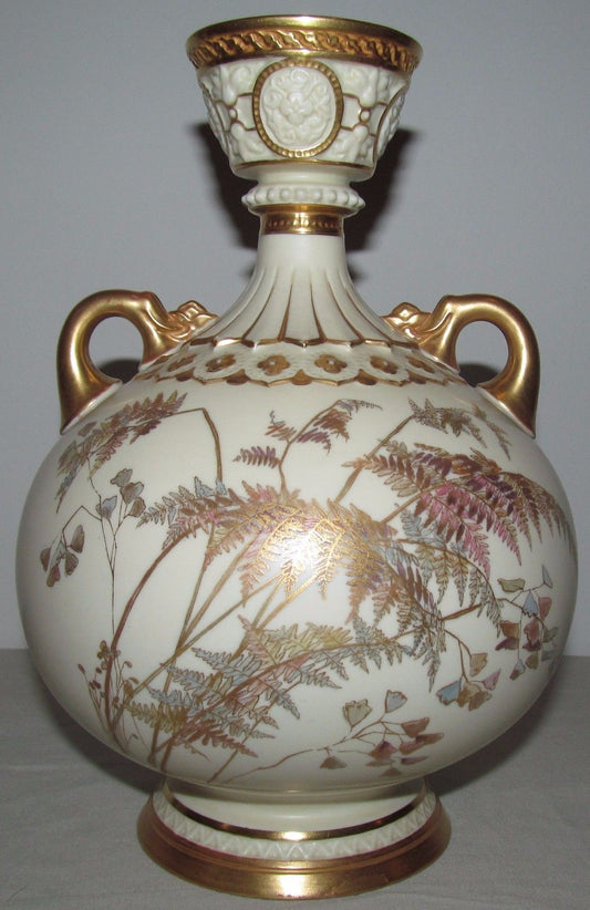 ROYAL WORCESTER DOUBLE HANDLED EWER FORMED VASE