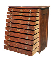 Load image into Gallery viewer, 19th C Antique Victorian Tiger Oak 10 Drawer Map File Cabinet / Flat File