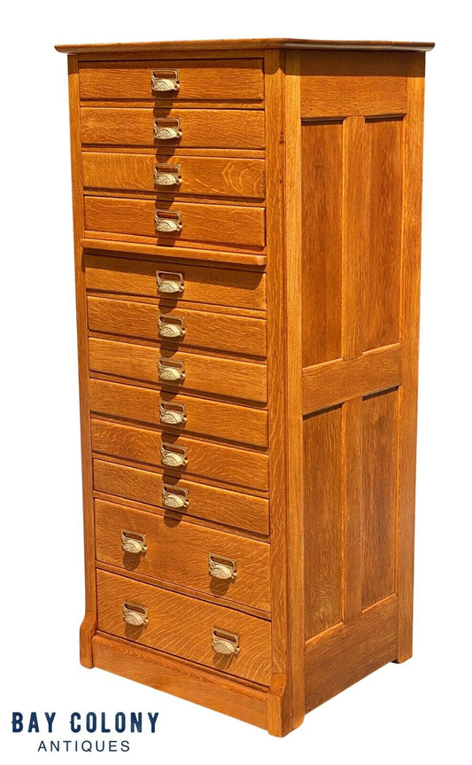 19th C Antique Victorian Tiger Oak 12 Drawer File Cabinet