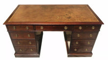 Load image into Gallery viewer, 19TH C ANTIQUE CHIPPENDALE / GEORGIAN PERIOD MAHOGANY LEATHER TOP CAMPAIGN DESK
