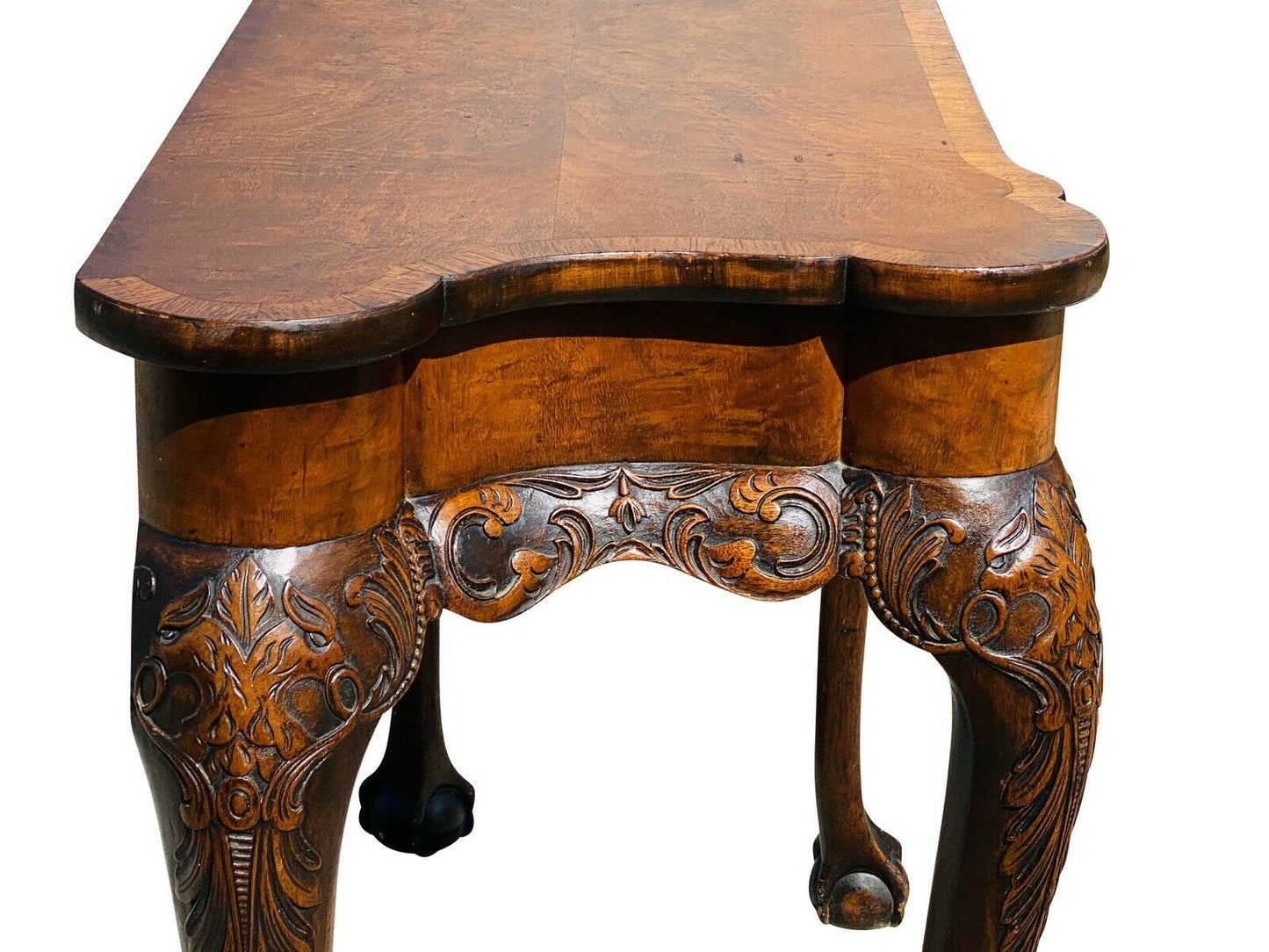 19TH C ANTIQUE CHIPPENDALE WALNUT BALL & CLAW CONSOLE TABLE / SERVER