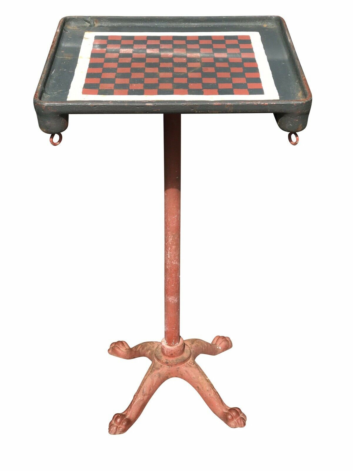 19TH C ANTIQUE VICTORIAN CAST IRON CHECKERBOARD TOP GAME TABLE