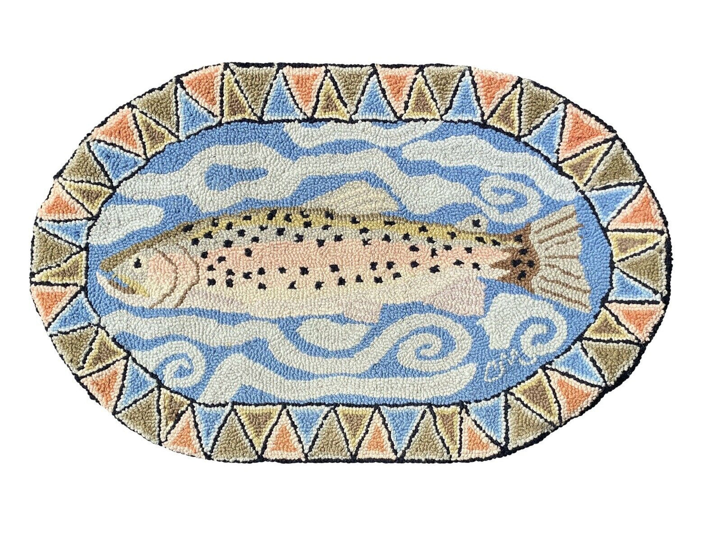 20TH C HAND HOOKED RUG WITH SPOTTED TROUT FISH DESIGN - CLAIRE MURRAY NANTUCKET