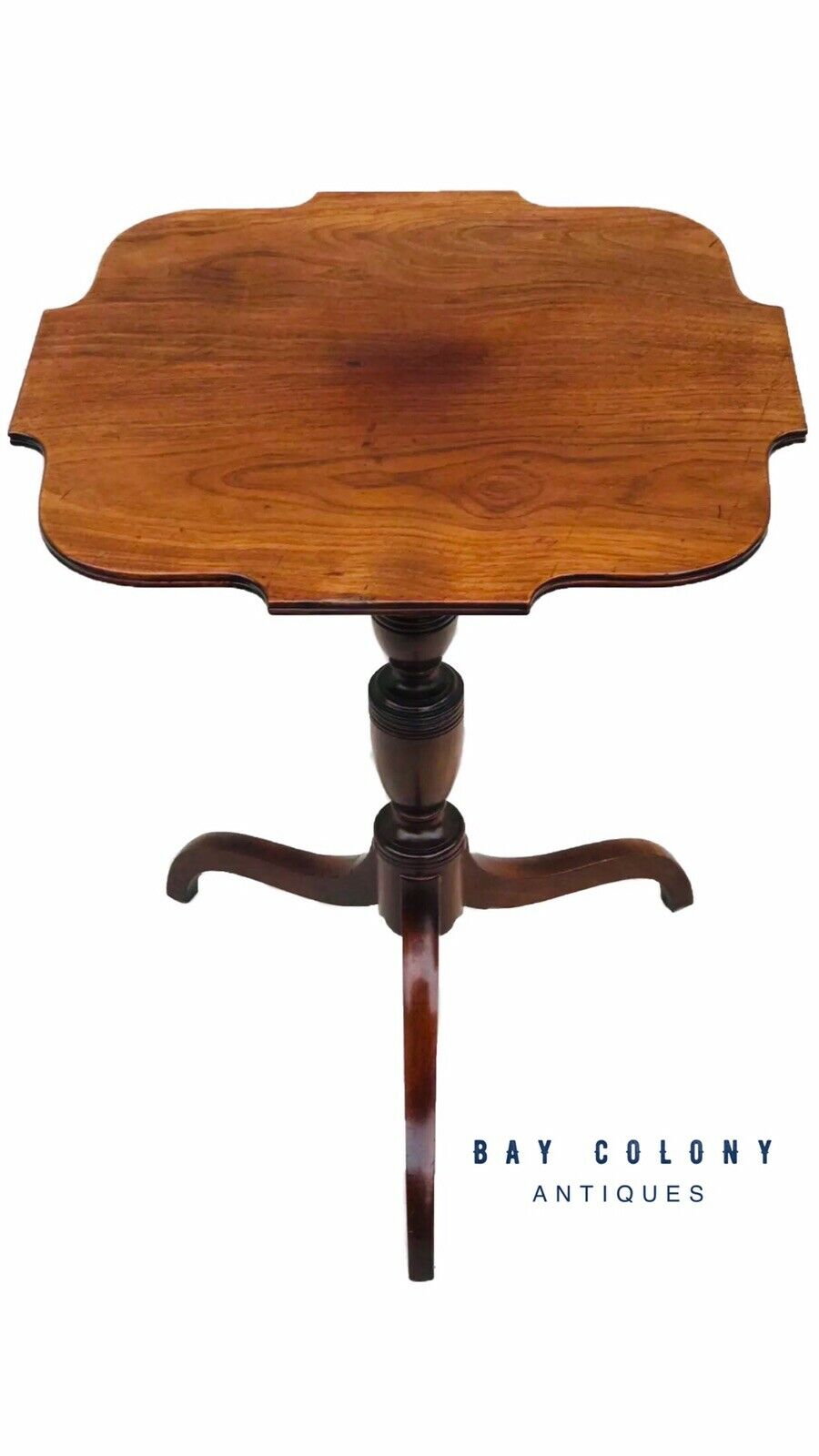 MAHOGANY QUEEN ANNE STYLE ANTIQUE TILT TOP CANDLE STAND BY IRVING & CASSON - EARLY 20TH C