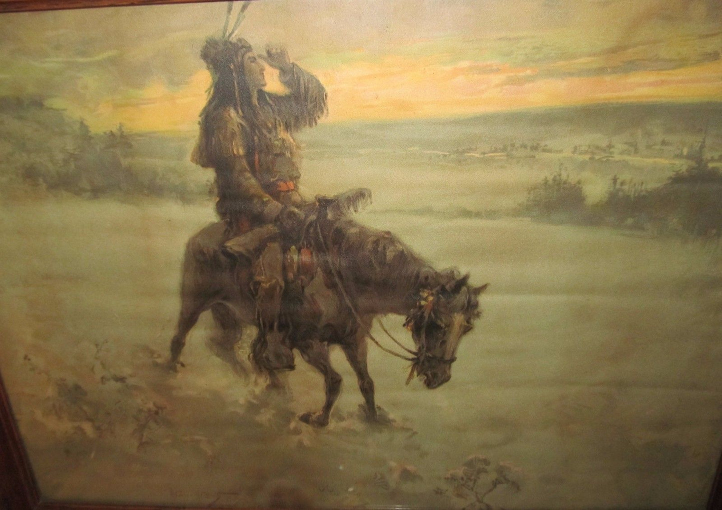 WALTER GRANVILLE SMITH'S LONE MOUNTED WARRIOR IN OAK WITH BRASS MOUNTED FRAME