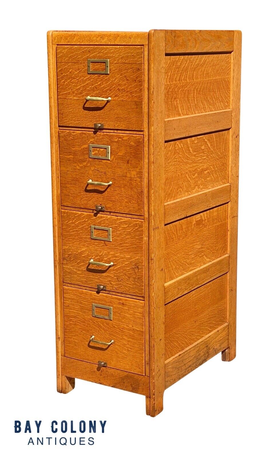 20th C Antique Arts & Crafts Tiger Oak 4 Drawer File Cabinet