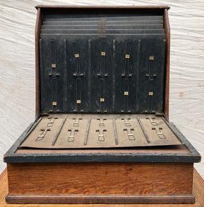 EARLY 20TH C. OAK & TOLE MCCASKEY ACCOUNT REGISTER CA. 1910