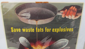 HENRY KOERNER WW II 1943 POSTER "SAVE WASTE FATS FOR EXPLOSIVES"