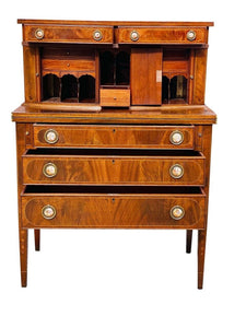 20TH C FEDERAL ANTIQUE STYLE BOSTON MAHOGANY LADIES TAMBOUR SECRETARY DESK