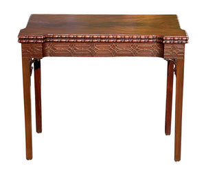 19th C Antique Irish Chinese Chippendale Mahogany Game Table W/ Concertina Legs