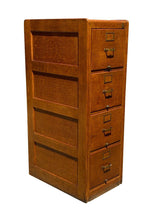 Load image into Gallery viewer, 20TH C ANTIQUE ARTS &amp; CRAFTS LIBRARY BUREAU 4 DRAWER TIGER OAK FILE CABINET