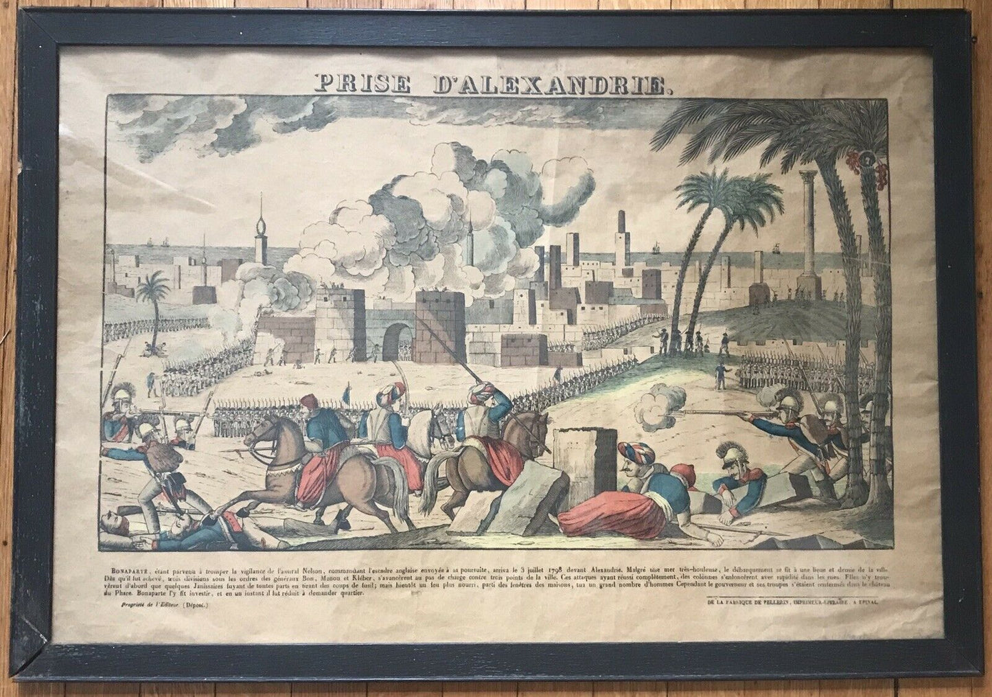 ANTIQUE 19TH C FRENCH COLORED LITHOGRAPH ~ PRISE D'ALEXANDRIE FALL OF ALEXANDRIA