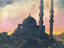 Load image into Gallery viewer, 1922 RJ GRUNWALD OIL ON CANVAS VIEW OF ISTANBUL HARBOR ORIENTALIST SCENE - RARE