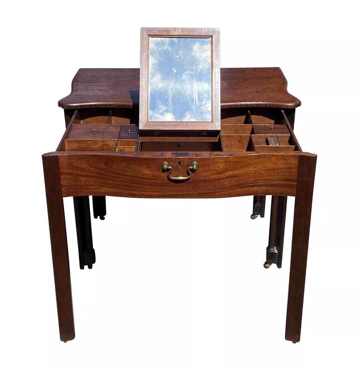 18th C Antique Irish Chippendale Mahogany Writing Desk / Dressing Table - Lowboy