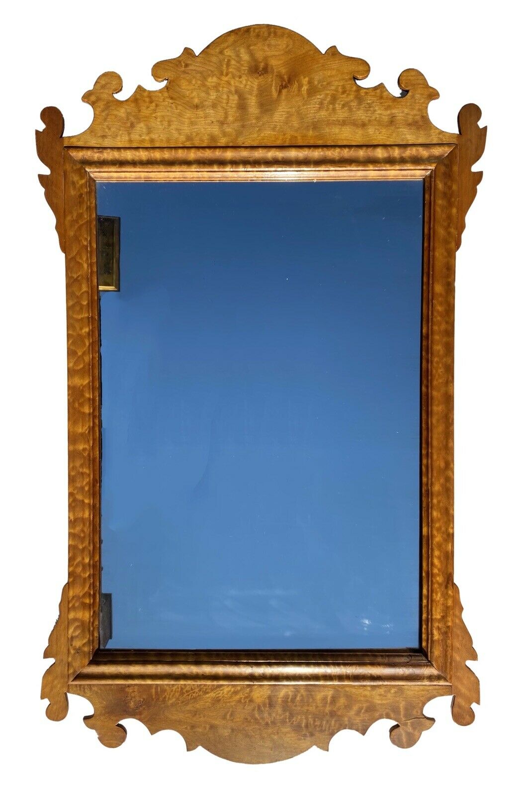 20th C Chippendale Antique Style Birds Eye Maple Wall Mirror