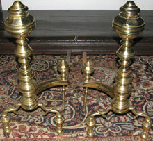 Load image into Gallery viewer, PAIR OF CHIPPENDALE STYLE BRASS ANDIRONS ON BALL FEET - EXCEPTIONAL