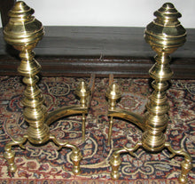Load image into Gallery viewer, PAIR OF CHIPPENDALE STYLE BRASS ANDIRONS ON BALL FEET - EXCEPTIONAL