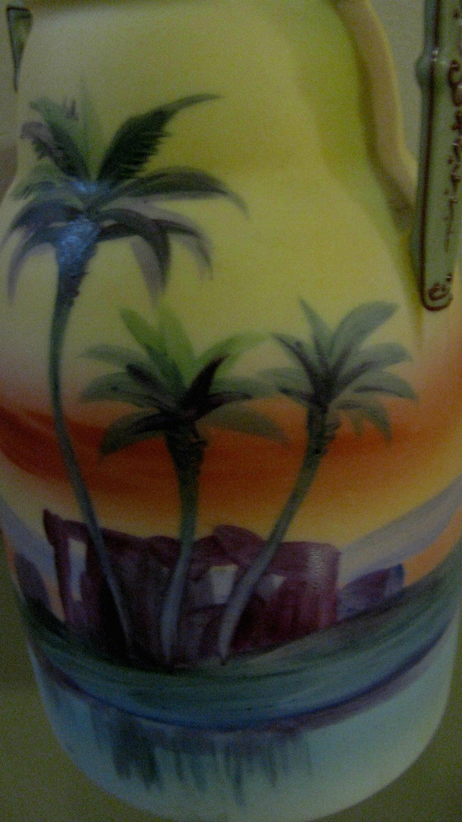 BEAUTIFUL GREEN SEAL NIPPON VASE WITH DESERT OASIS SCENE & MORIAGE APPLICATIONS